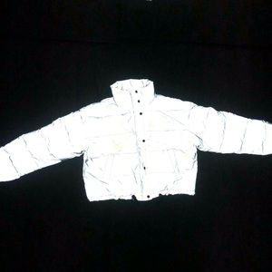 Reflective gray / grey cropped bomber